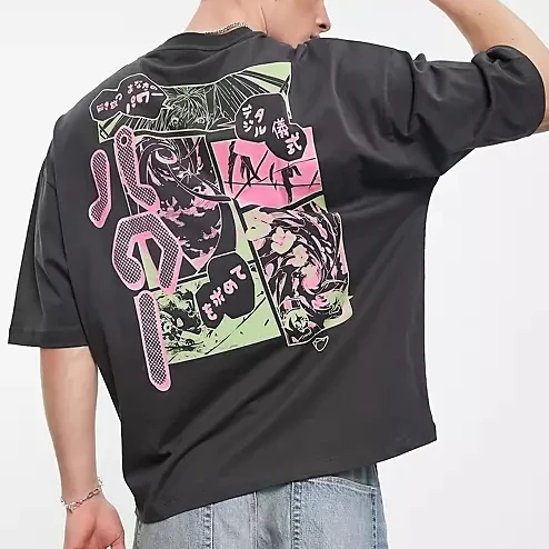 Винтажная Футболка большого размера на заказ серая футболка с рисунком аниме спине графическая принтом кислоты футболки логотипом