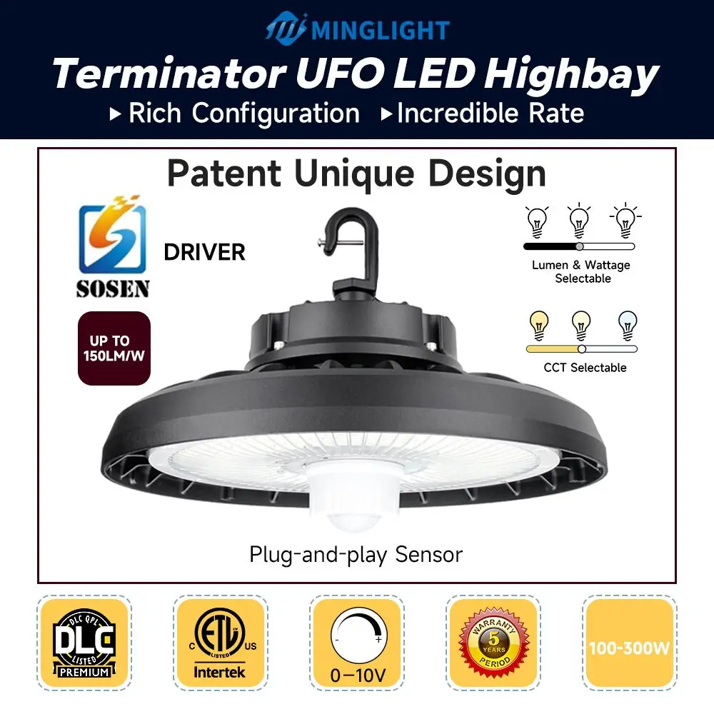 Minglight USA Warehouse LED Light 100W 150W 200W 240W 300W UFO Light  Industrial UFO Led High Bay Light