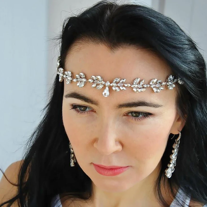 Bridal diamond water drop forehead jewelry Boho wedding headband Crystal Zircon head chain crown