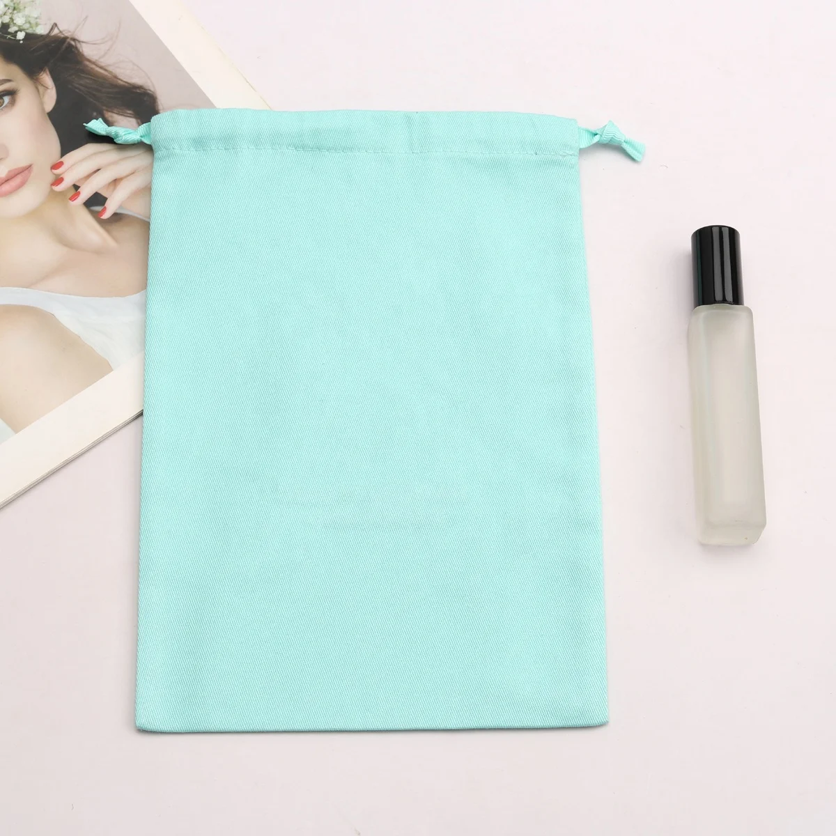 Wholesale Blue Cotton Twill Dust Bags Shoe Pouch Underwear Clothing Gift Packing Promotion Cotton Drawstring Bag