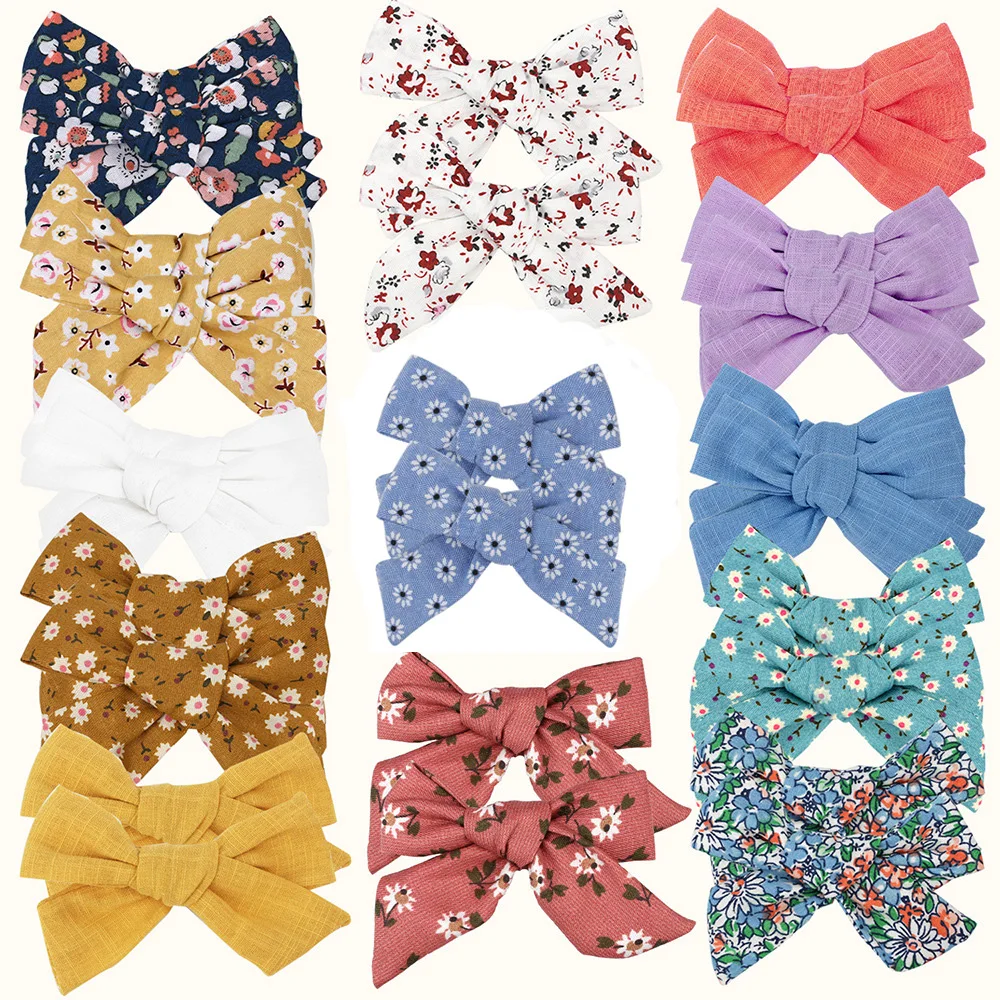 More colour High Quality Handmade Floral Prints Bows Hair Grips Little Girls Hair Clip Photo Group Shower