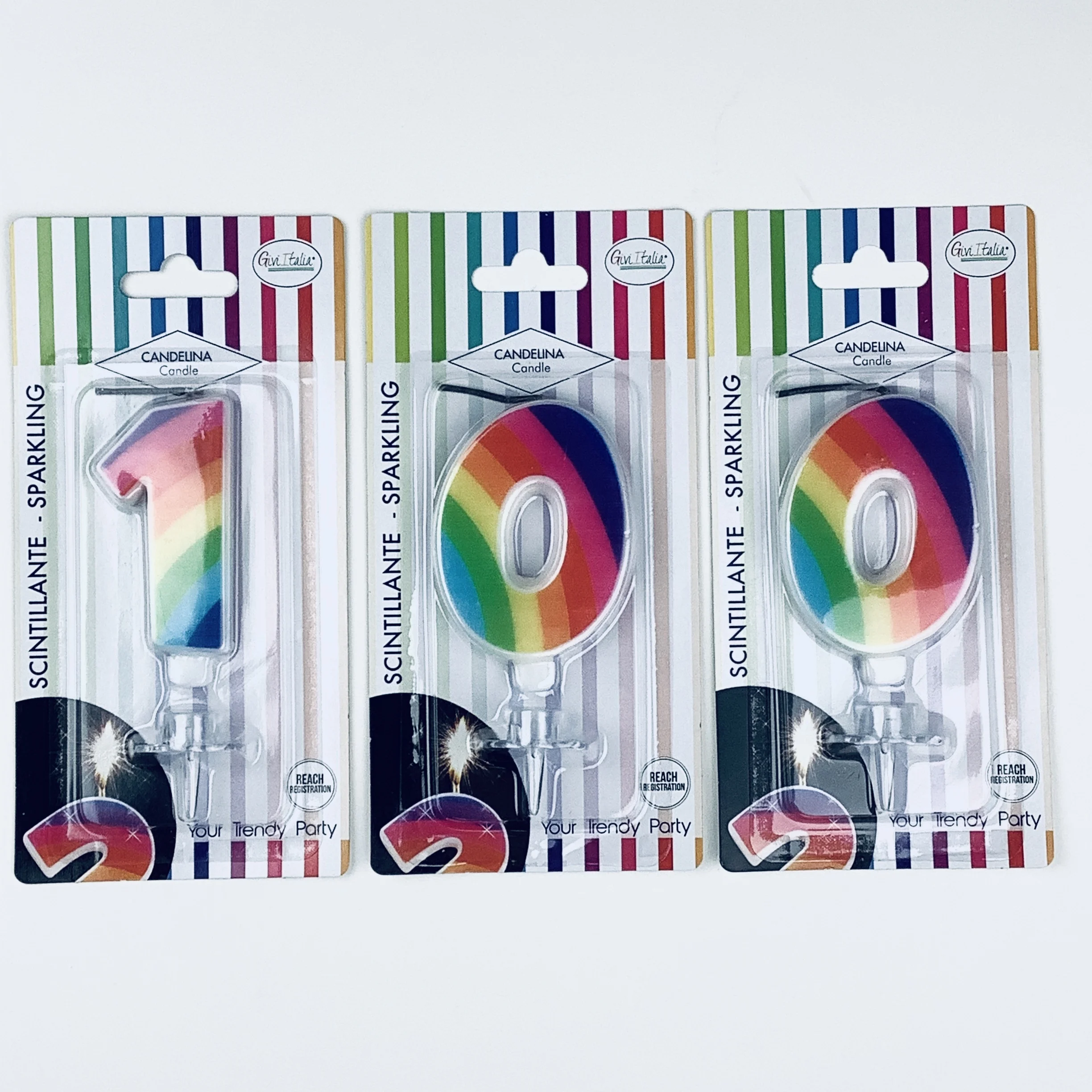Fast Delivery Original Givi Italia brand 1 Sparkling Rainbow Numeral Birthday Candle Great Value Fun Disposable Party Supplies
