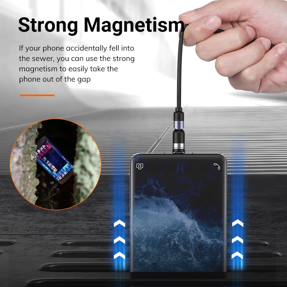 
OEM AM66 540 Degree 3A Fast Charging Led Mirco USB C Charger Magnetic Data Cable 