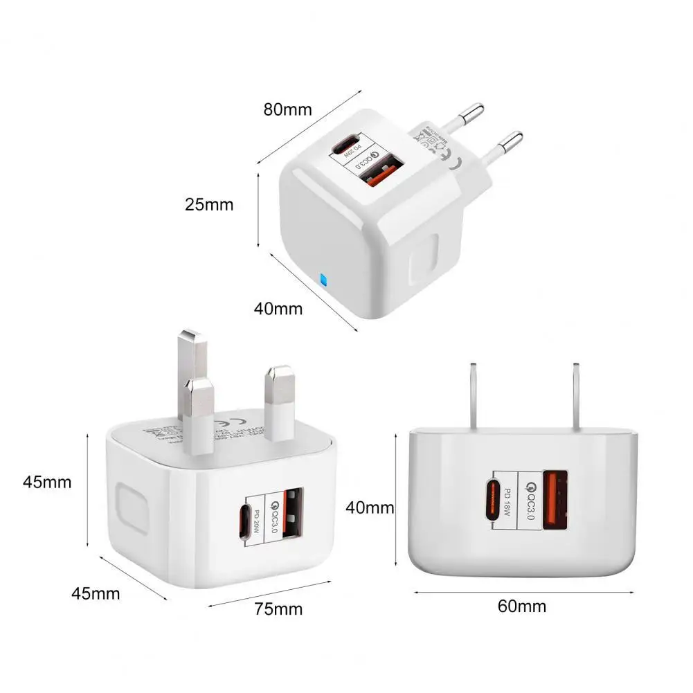 PD20W Power Adapter QC3.0 Charger Dual USB Fast Charging Head  US EU UK Plug  for Apple Android phone adapter