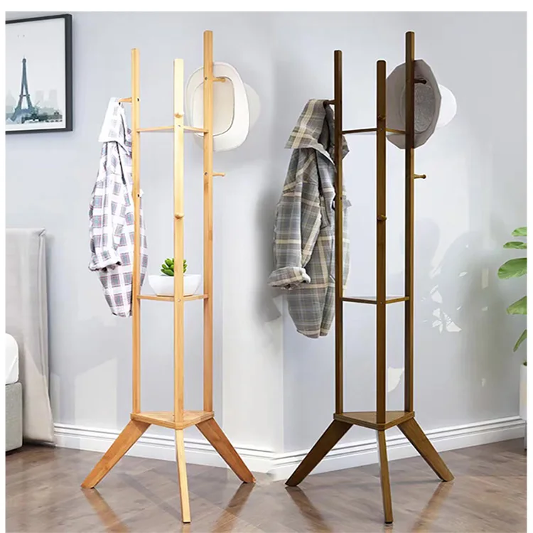 Professional Design Hat Floor-standing Coat Rack Hanger Modern Bamboo Production Coat Rack Hanger Stand