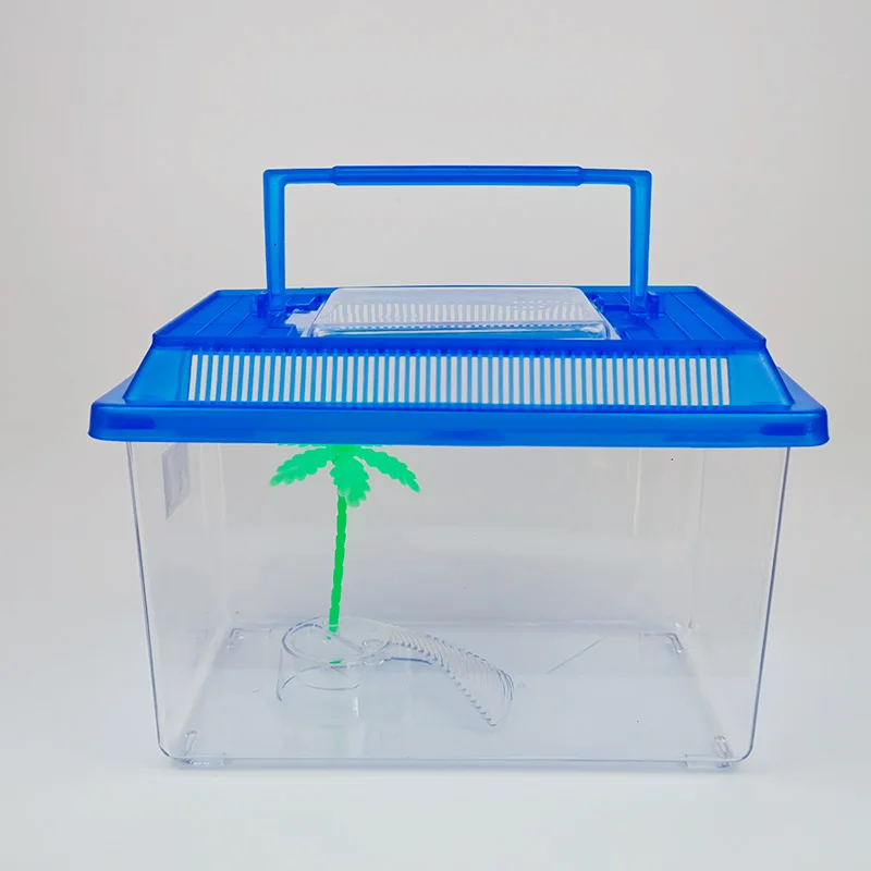 Reptile and Hermit Crab Supplies Plastic Box with Lid and Handle with Palm Tree Accessory
