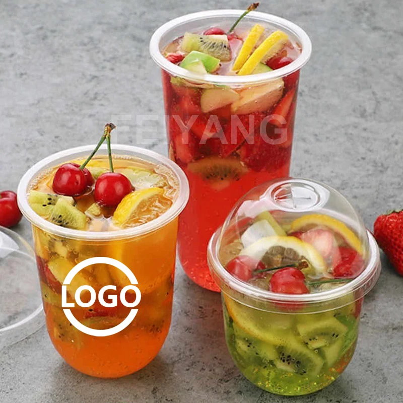 Plastic cups custom logo manufacturers pp pet with lids U-cup
