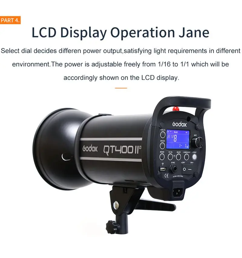 Godox QT400II 400W GN65 1/8000s High Speed Sync Studio Flash Strobe Light Built in 2.4G Wireless System for Studio Video