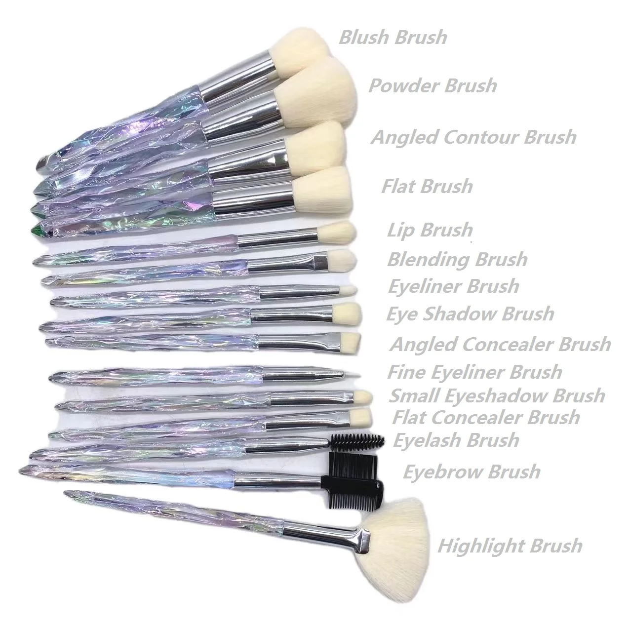 15pcs Crystal Handle Makeup Brushes Set Diamond Cosmetic Brushes Foundation Concealer Eye Shadows Highlight Brush Kit For Makeup