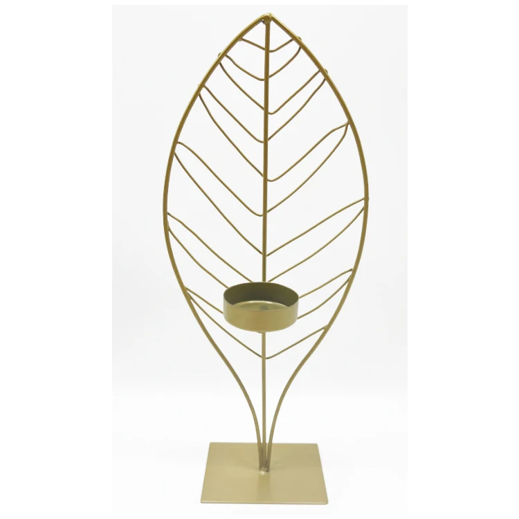 Golden leaf shape metal tealight candle holder for wedding home decoration