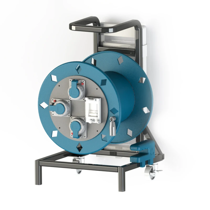 3 sockets cable reel truck IP67 standard retractable cable reel with push rod