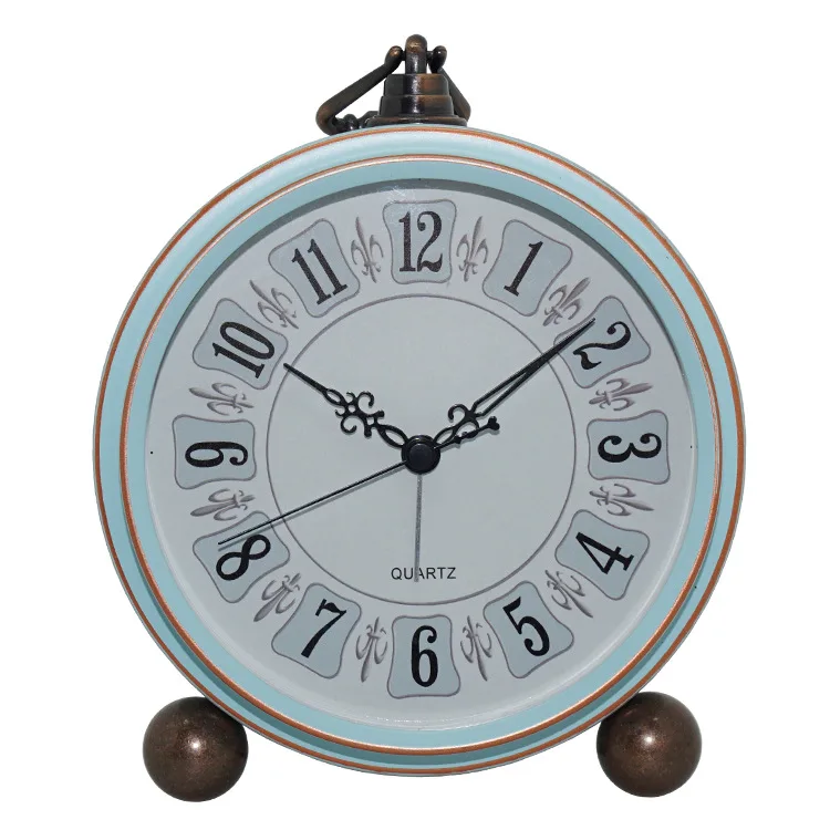 American Style Retro Desk Alarm Clock with Radio Silent Luxury Desktop Decoration Bedroom Old-Fashioned Luxury Clock