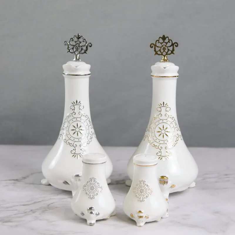 Porcelain Salt Sugar Oil Bottle Seasoning Jar Storage Seasoning Box With Lid 11pcs Silver Ceramic Seasoning Jars