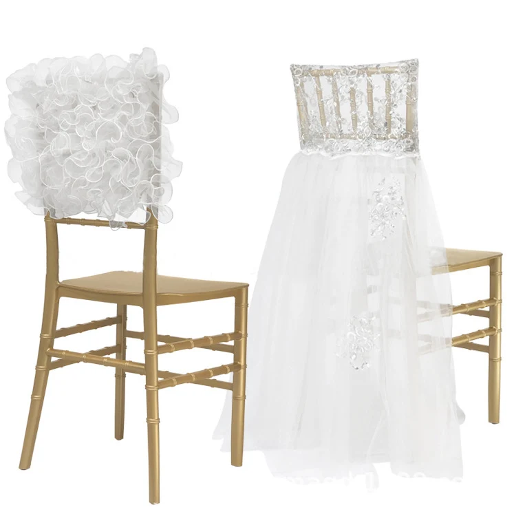 Wholesale Ruffle Chair Sashes Wedding Banquet Dinning Chair Decoration Chiffon Sash Cheap wedding  chair bow and sashes