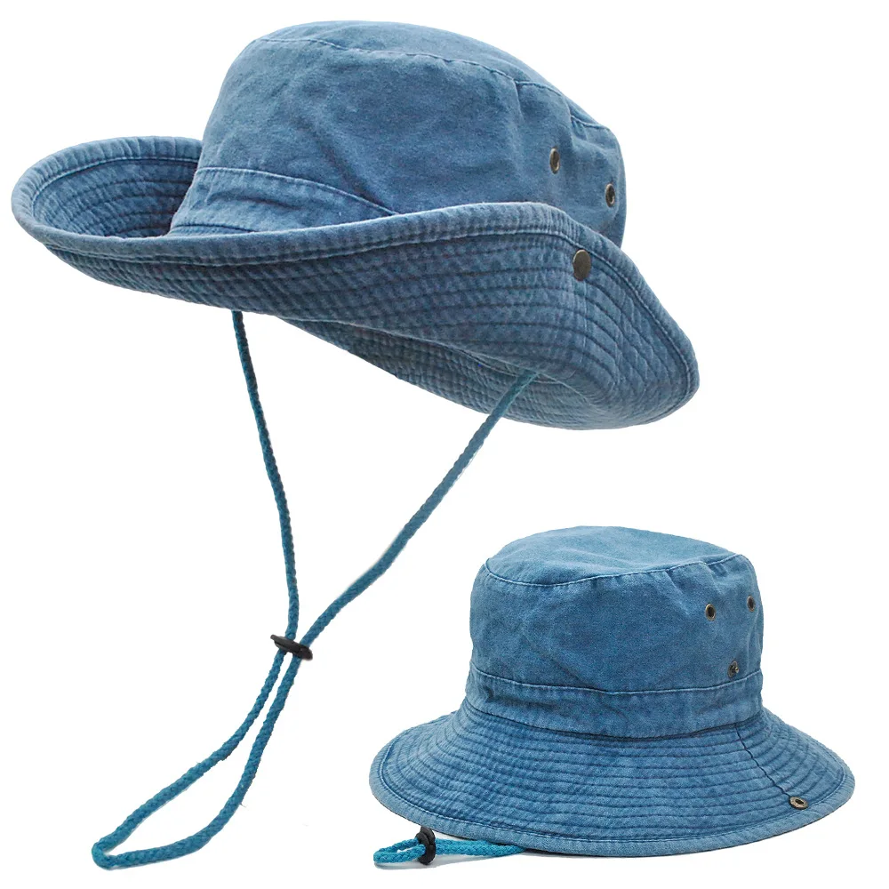 Custom Logo Fisherman Cap Washed Vintage Wide Brim Boonie Cap Cotton Fisherman Bucket Hat for Beach Fishing