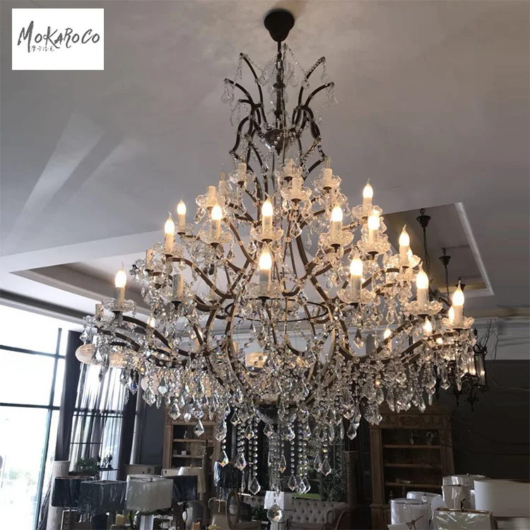 
19th C. Rococo Iron & Crystal Round Chandelier Lighting Modern LED luxury Chandeliers 