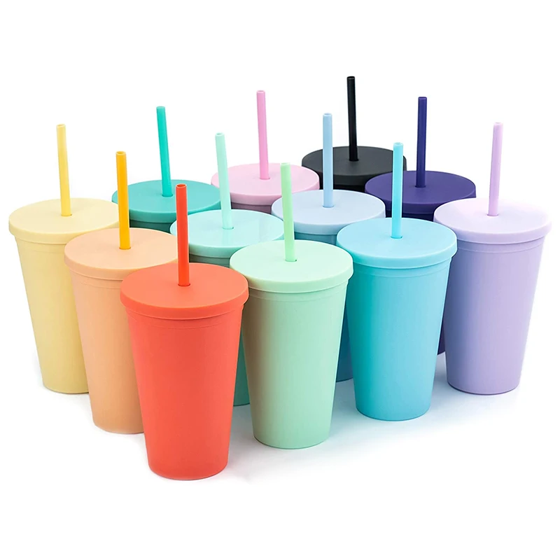 Custom Reusable Double Wall Colored Acrylic Matte Black Plastic Bulk Cold Drinks Tumbler Cups With Lid And Straw
