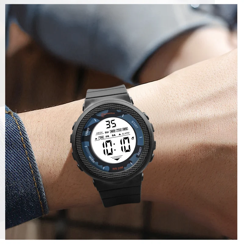 Wholesales Round Black Sport Multifunctional Calendar Waterproof Digital Watch For Boys
