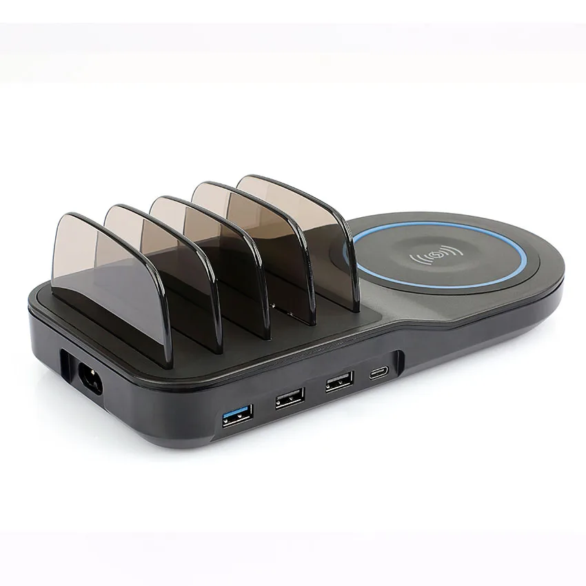 Беспроводное зарядное устройство qi с зарядным устройством usb type-c, зарядная док-станция с 4 USB-портами для мобильного телефона