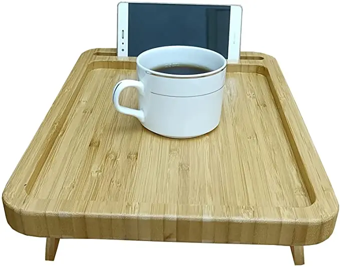 TV Snack Sofa Tray Sofa Arm Clip Table Durable Bamboo Sofa Tray Space-Saving & Practical Couch Table