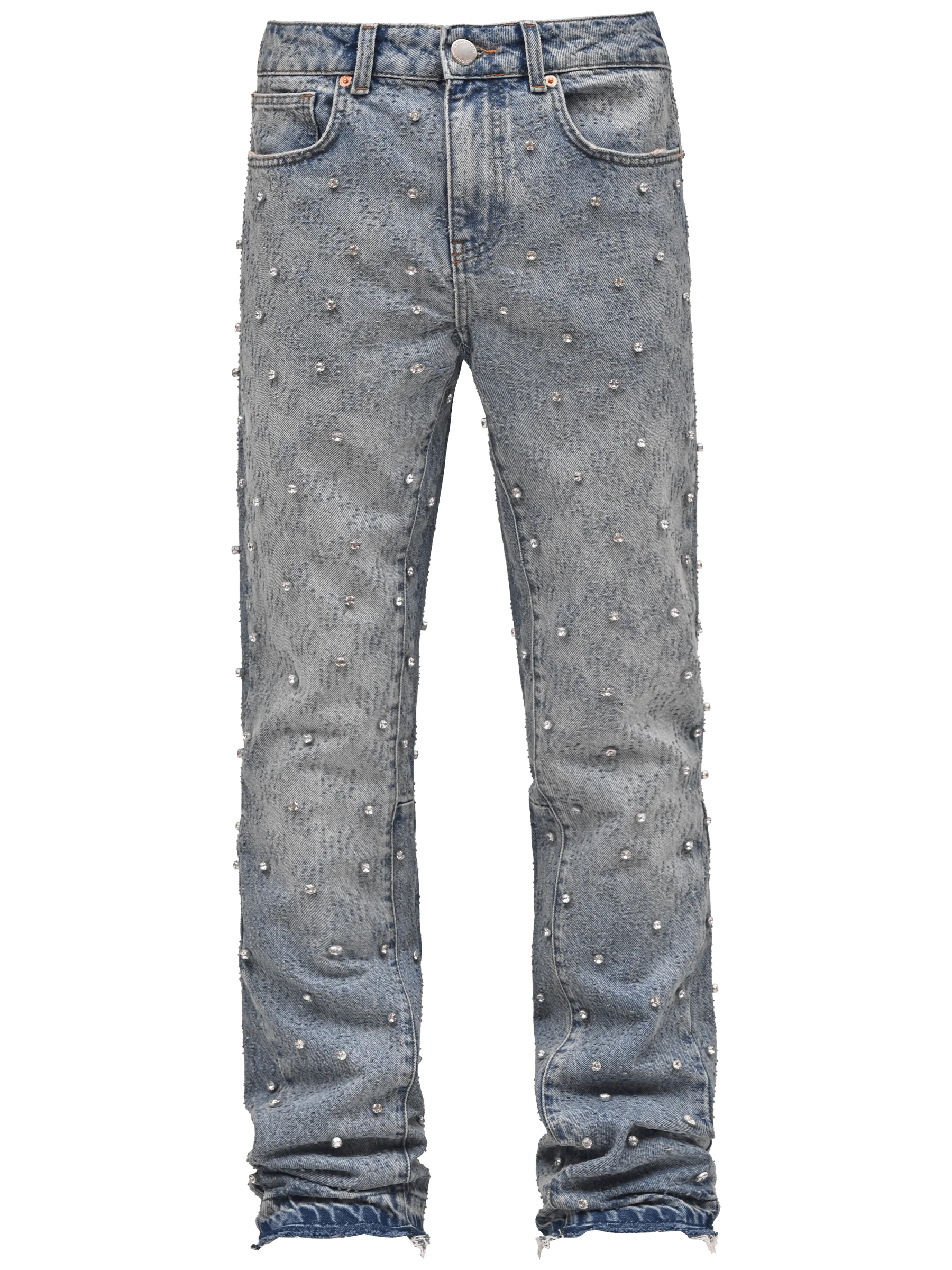 Wholesale high quality   customized rhinestone flared denim  light  stone  vintage inspired denim bell bottom zipper fly jeans