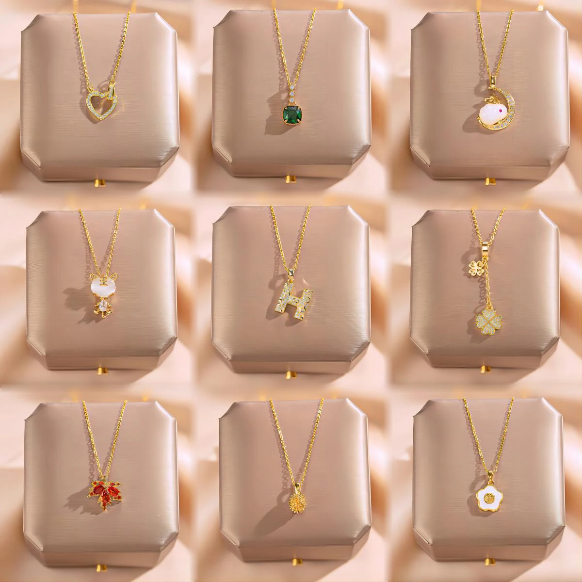 Korean Stainless Steel Letter Clover Pendant Stitching Chain Luxury Gemstone Zircon Women Necklace Clavicle Chain Jewelry