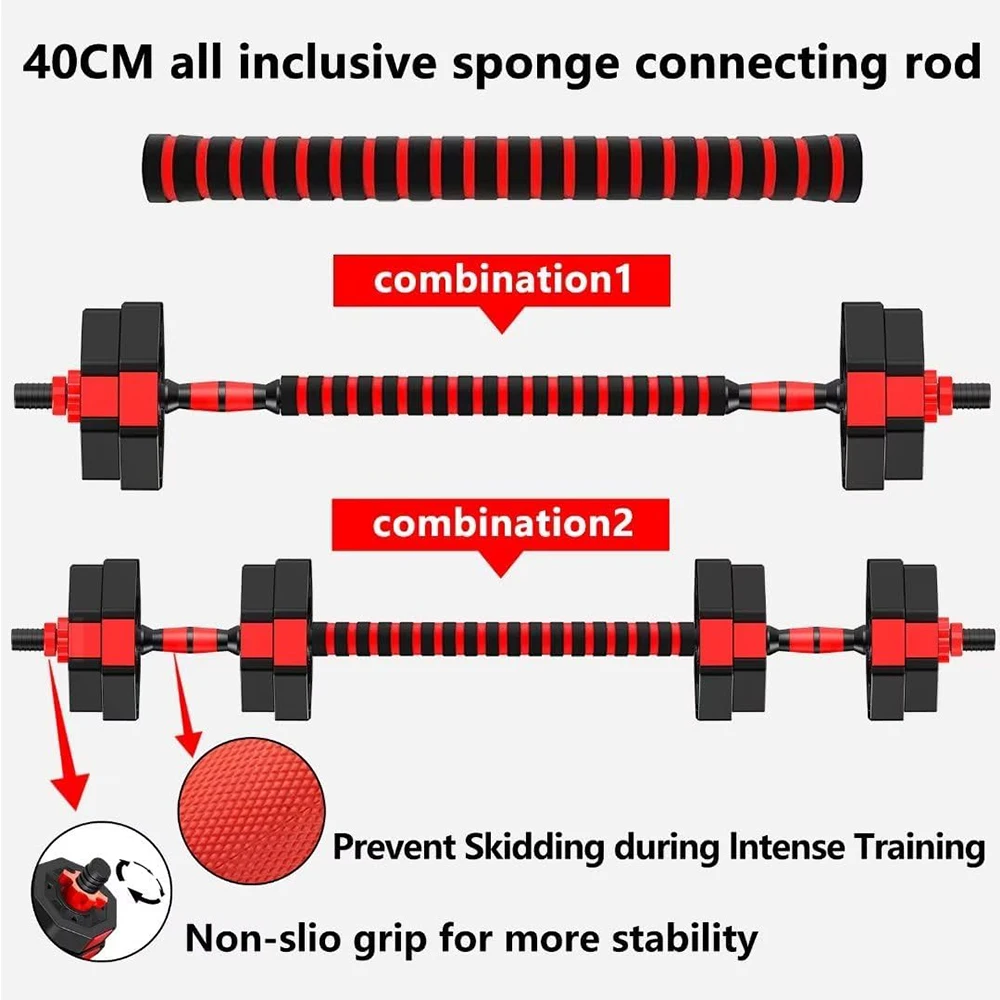 Adjustable Dumbbells 20/30/40/60/80lbs Free Weights Dumbbells Set Convertible To Barbell A Pair of Lightweight for Gym Equipment