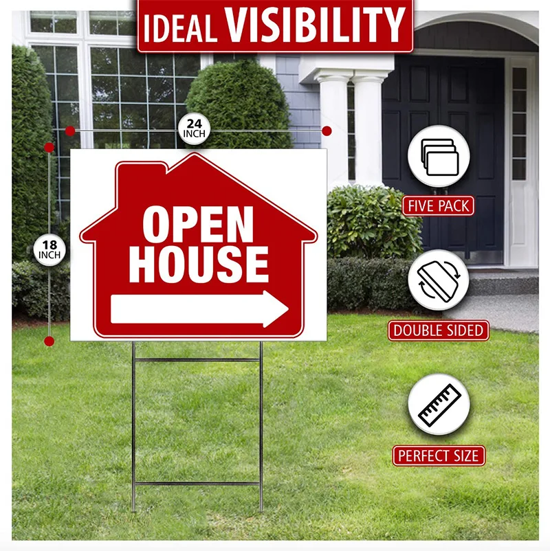 custom 18x24 Inch Real Estate Sale Double-Sided Yard Open House Signs with Metal H Stakes