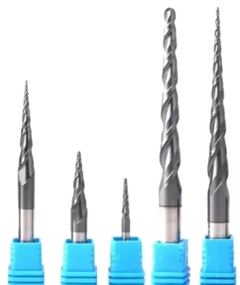 Strong Life Tungsten Carbide Cutter With Coating R0.25-2mm Two Flute Tapered Ball Nose End Mills for Wood Machining