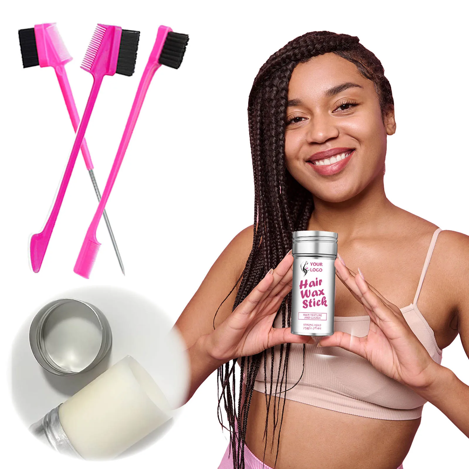 Amazon Best Sell Hair Wax Stick Private Label Fly Away Hair Tamer Slick Back Hair Finishing Stick Time-Saving Edge Brush