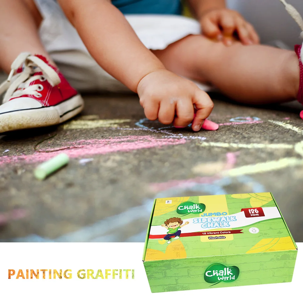 Kids Giant Box Non-toxic Jumbo Colored Washable Sidewalk Chalk 126 Pack Sidewalk Chalk
