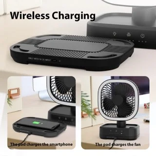 DOE,CEC 7 Inch 5V 2A 5W 5200mAh Wireless Rechargeable Desk Table Desktop Electric Pad Smart Fan with Phone Holder