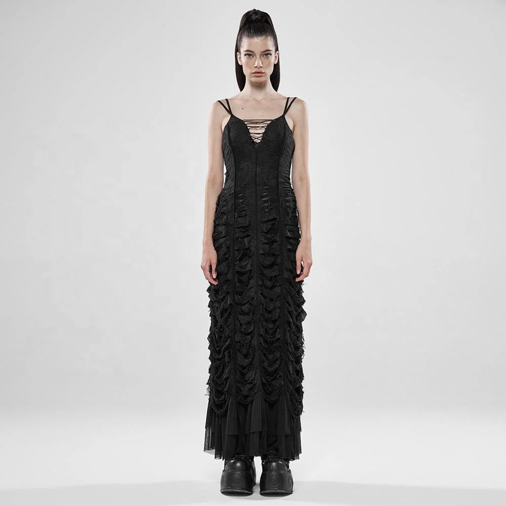 Punk Rrave Summer Gothic Dresses WQ-438 Diablo Dry Well Creature Dress Casual  Lace Velvet Dresses