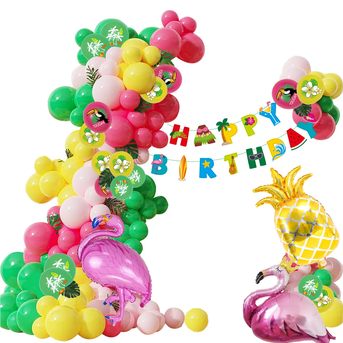Green Pink Yellow Hawaiian Party Balloons Term Party Balloons Set 10Inch Round Latex Balloons