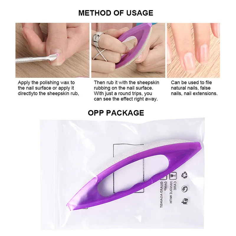 High Quality Manicure Care Art Tools Sheep Leather Chamois Nail Polish Buffer File for Nails Wax Cream