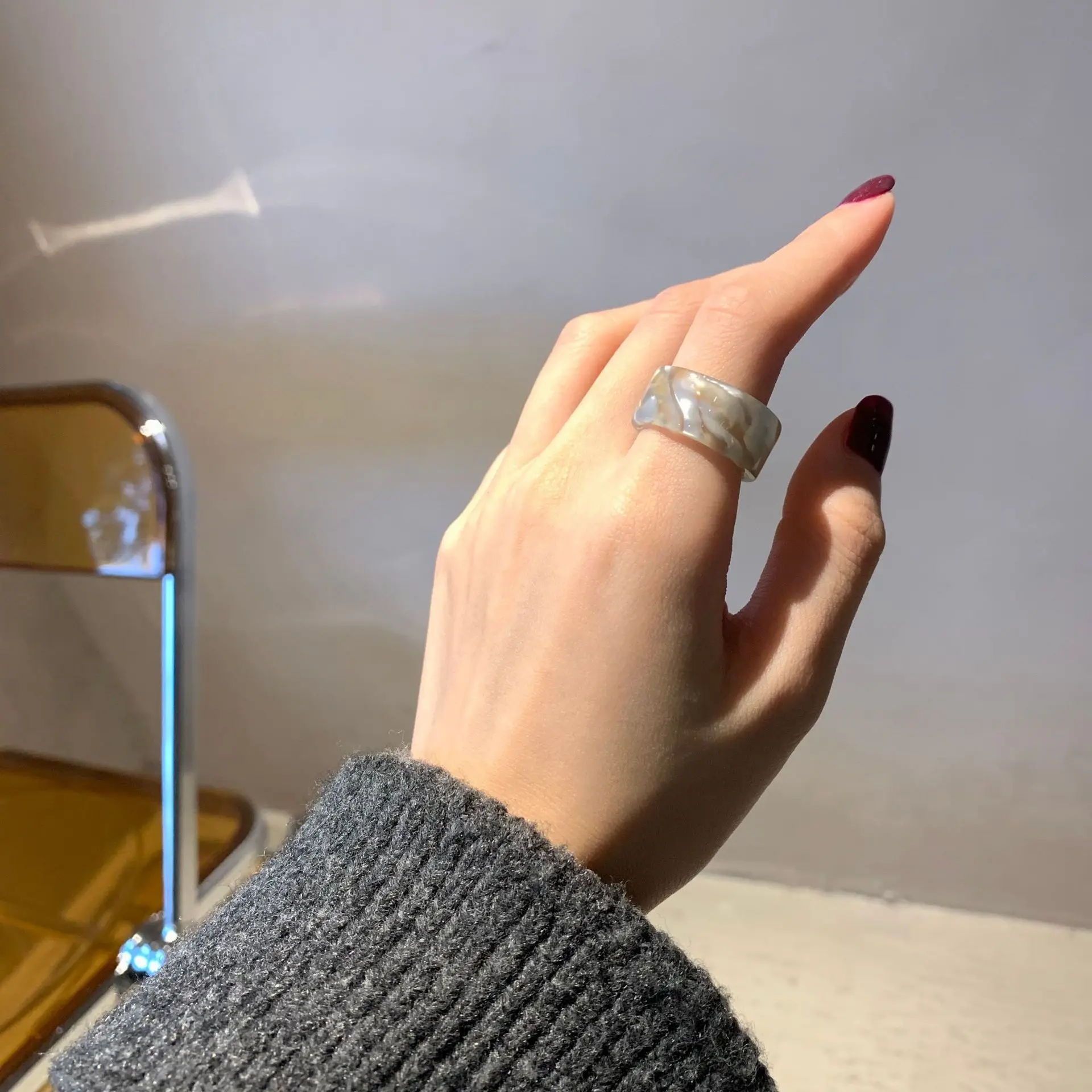 Korean acrylic rings round shape adjustable candy color resin rings rings jewelry women