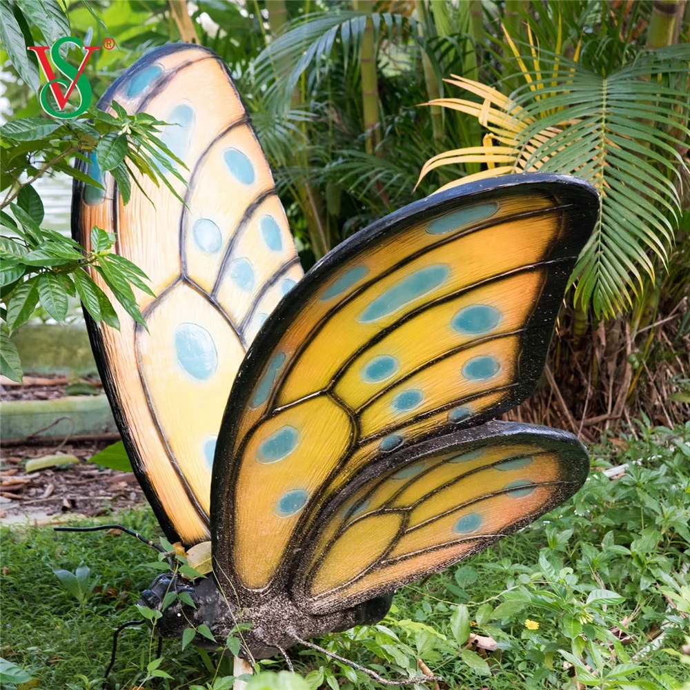 Home Garden Decoration Artificial Lifelike Large Fiberglass Sculpture Luminous Props Beautiful Butterfly Statue With Stand