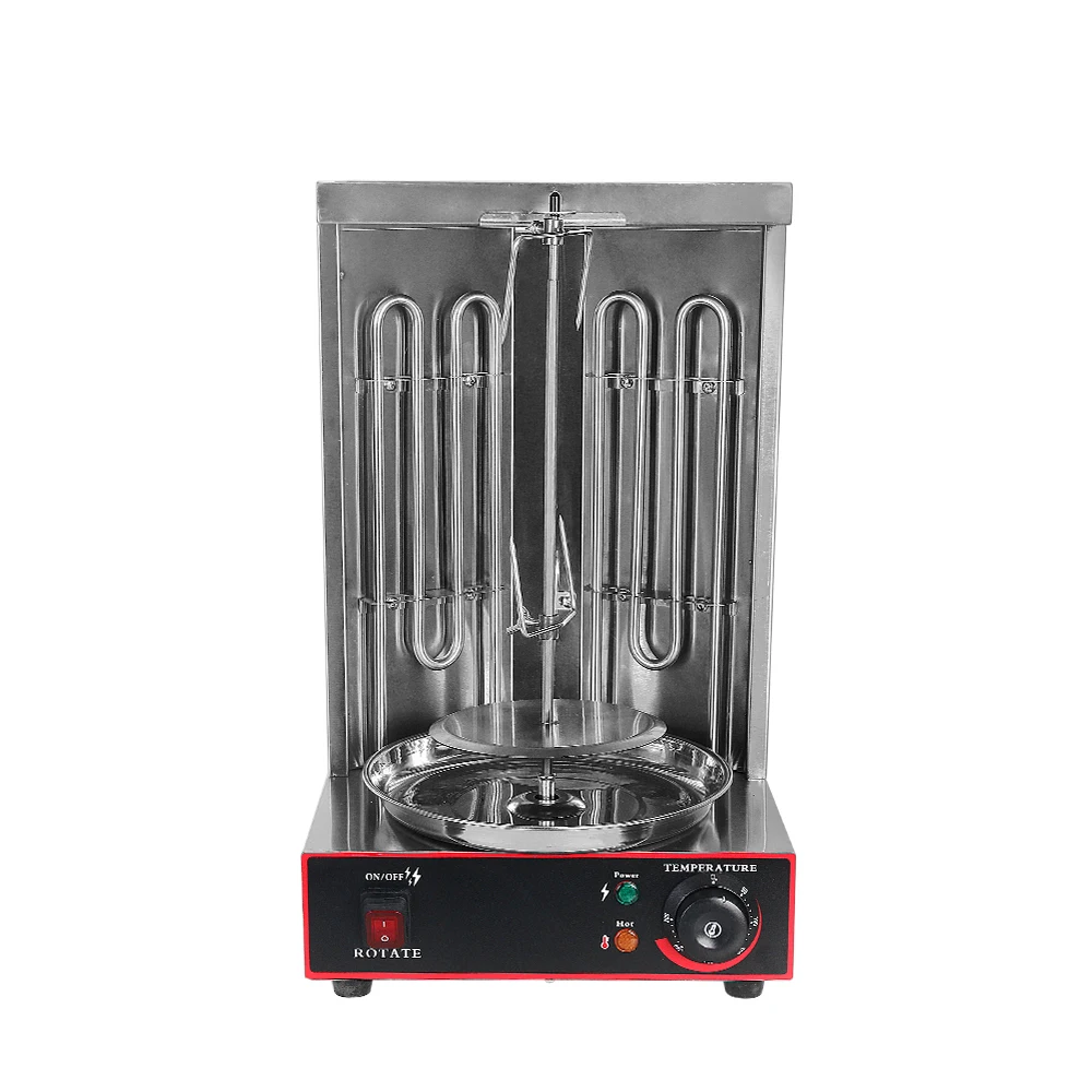 GZKITCHEN Electric Automatic Rotating Shawarma Grill Two Infrared Burners Doner Kebab Machine Stainless Steel BBQ Grill