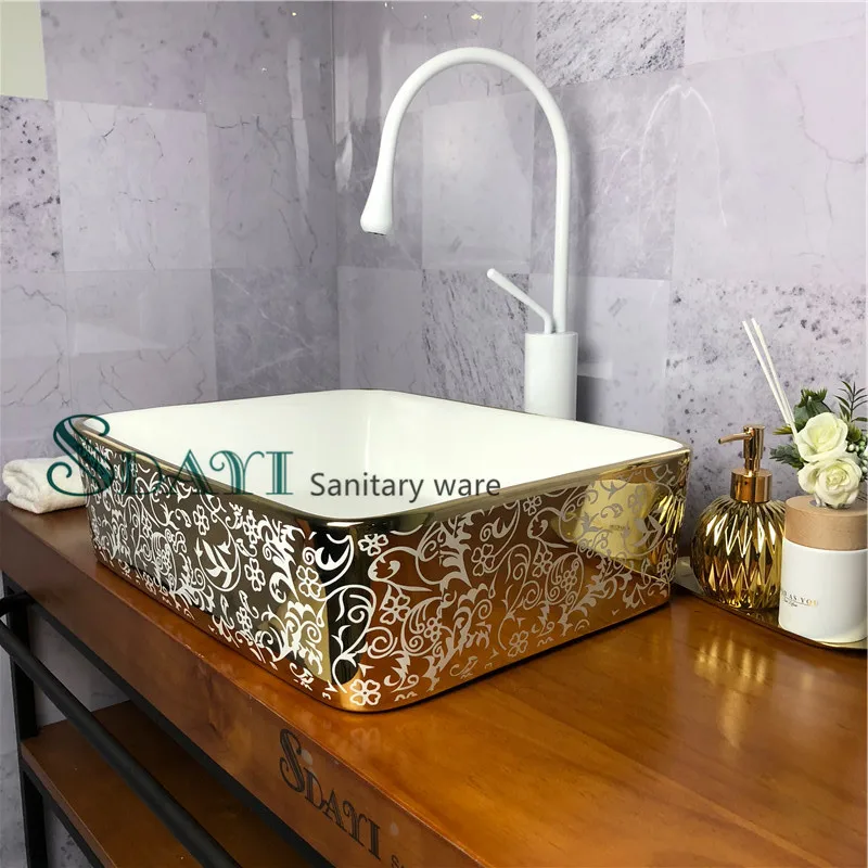 ceramic bathroom luxury golden color painted basin cheap gold sink price