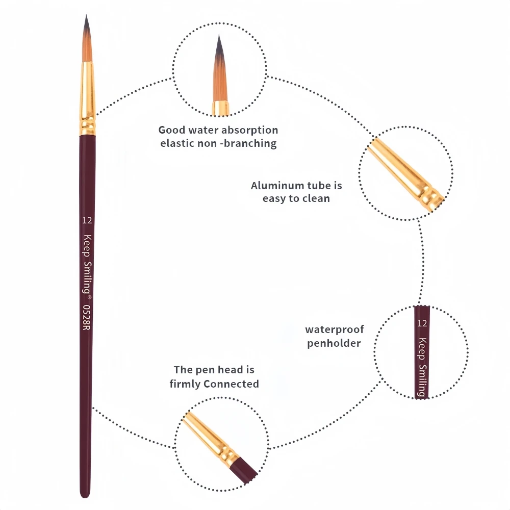 Keep Smiling Wood Handle Art Painting Paint Brush Set of 3 Acrylic Paint Brushes For Watercolor Oil