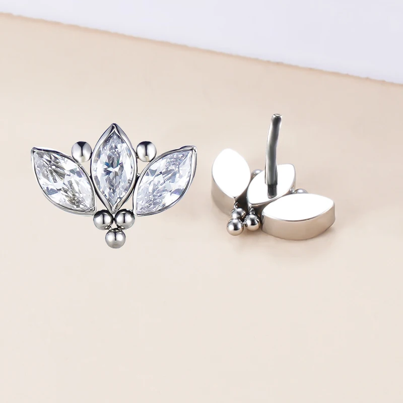 GZN ASTM F136 Titanium Multi Top In Threaded & Push In Lip Earrings Labret Nose Rings Leaf Body Piercing Jewelry Accessories