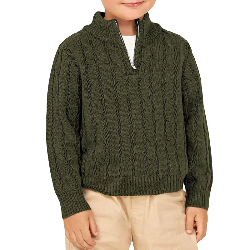 Toddler Boys Sweater Half-Zip Cable Knit Pullover Sweater Winter Long Sleeve Outfits for Baby Boy