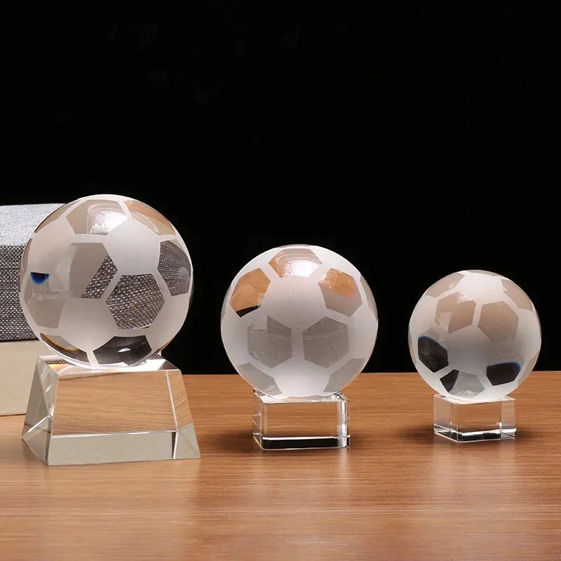 Wholesale Cheap School Sports Game Souvenirs Crystal Football Basketball Cricket Rugby Set Glass Trophy Award Custom
