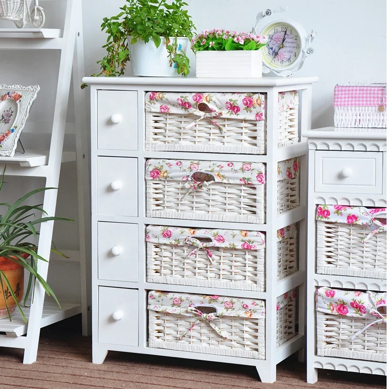 wholesale plastic rattan basket storage cabinets wooden living room chest of drawers