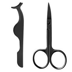 Custom logo 2-pieces Rose Gold Stainless Steel eyelash extension applicator Eyebrow scissor eyelash Tweezers set