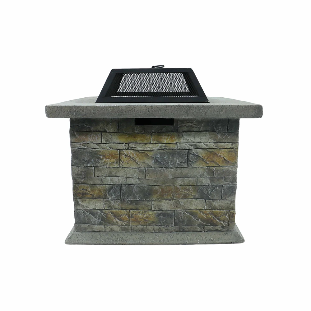 Outdoor Garden Concrete Stone BBQ Grill Fire Table Wood Burning Square Fire Pit