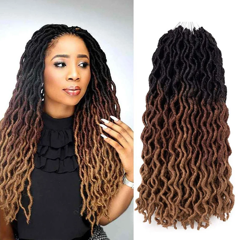 Goddess Faux Locs Crochet Hair Twirl Curly Ends Synthetic Soft Dread Locs Wavy Ombre Hair Extension