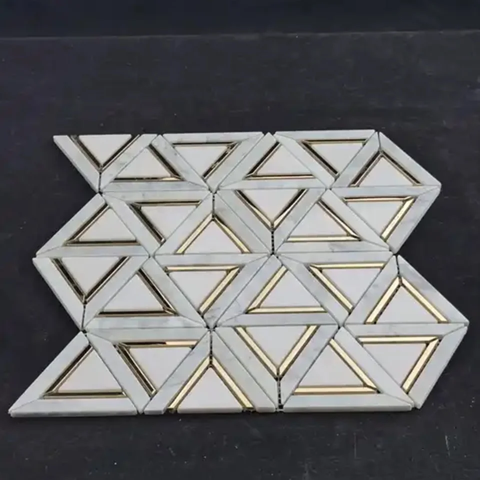 Плитка Backsplash в елочку мраморная мозаика белый каррарский внутренний Настенный декор белое золото 300X300 мм CN;GUA