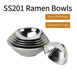 Japanese Style Double Wall Noodle Soup Bowl 18/8 Stainless Steel Ramen Bowls
