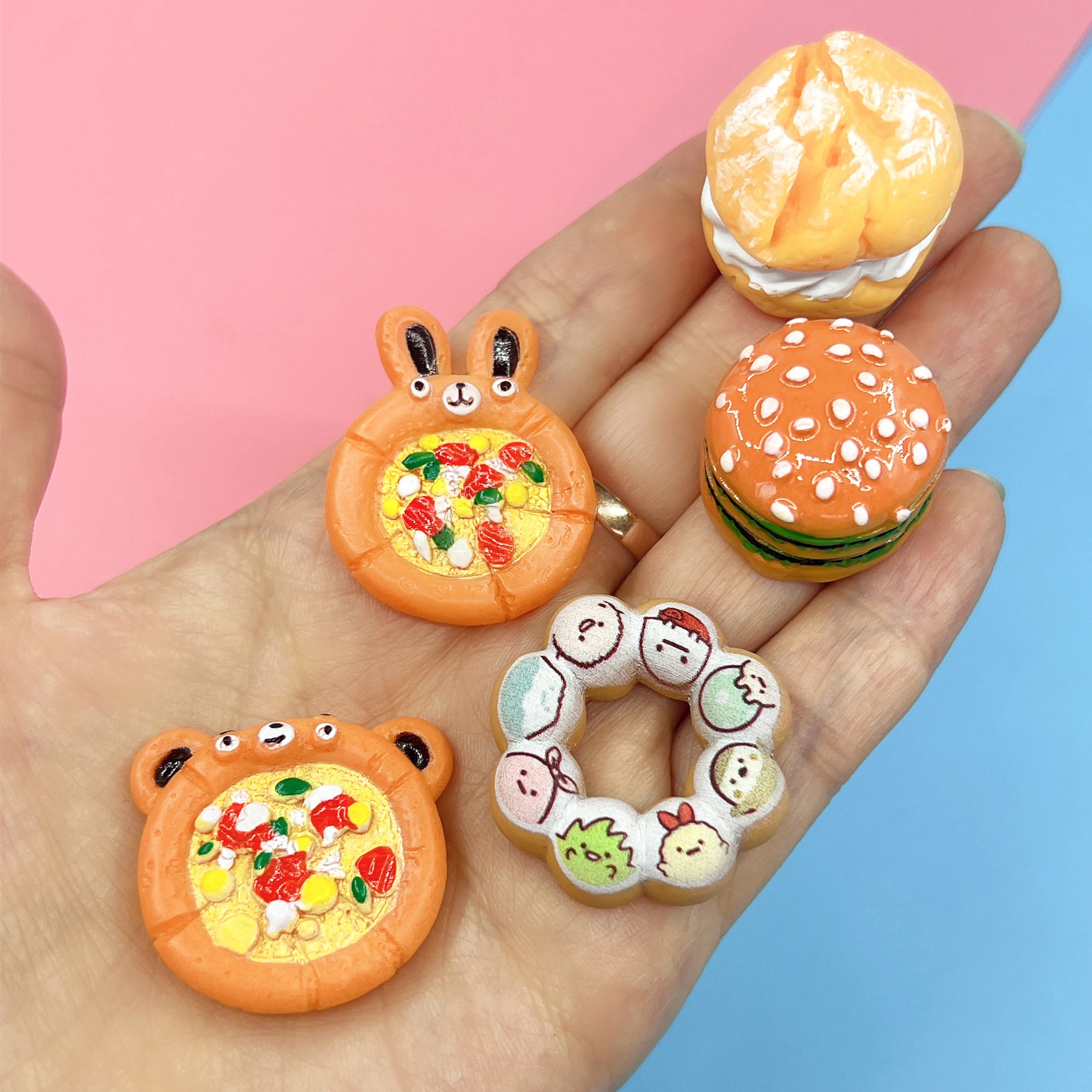 New Arrivals Simulated Pizza Hamburger Miniature Food Toys Flat Back Charms Resin Cabochon For Doll House Decoration